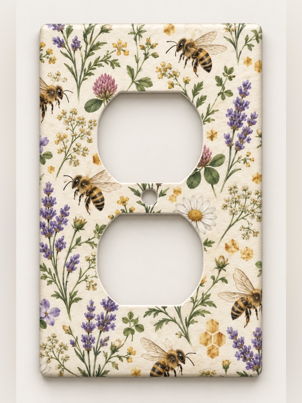 Honey Bee Lavender Wildflower Floral Duplex Outlet Wall Plate Cover